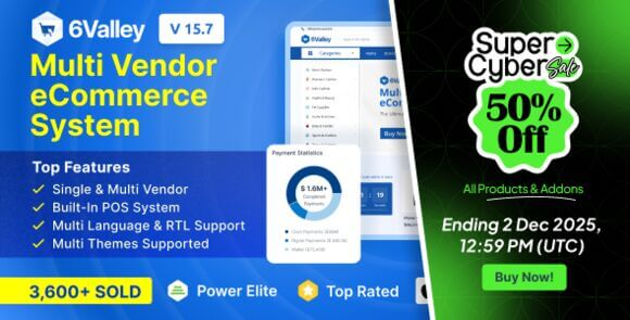6valley v15.7 - Multi-Vendor E-commerce - Complete eCommerce Mobile App, Web, Seller and Admin Panel